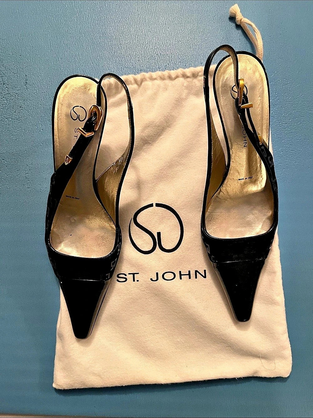 St. John Pointed Toe Slingback Heels in Black US 6.5